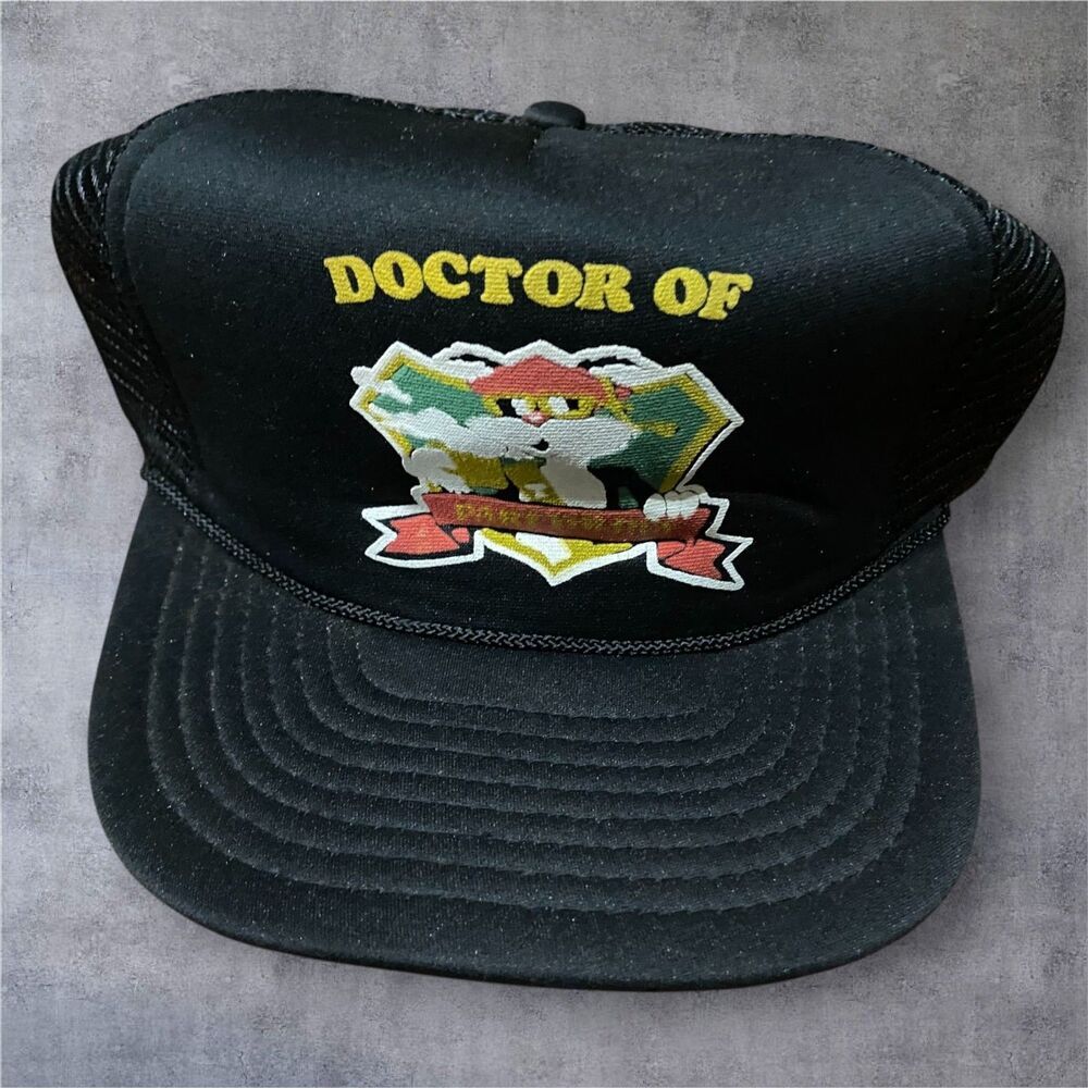 Mohr's Vintage 70s Doctor Of Partyology Black Mesh Trucker Cap Hat Men's Size OS
